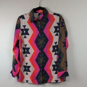 Villgallo Irina Southwestern Geometric Print Button Front Blouse Top Size EU38
